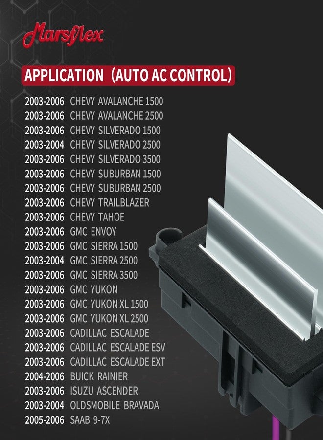 Marsflex مقاومة محرك مروحة Marsflex 4P1516 موديلات 2003-2006 لسيارات شيفروليه تاهو، سيلفرادو، تريل بليزر، وجي إم سي يوكون، وإنفوي، وكاديلاك إسكاليد. مقاومة مروحة 15-80567 لنظام التحكم في مكيف الهواء. - Image 2